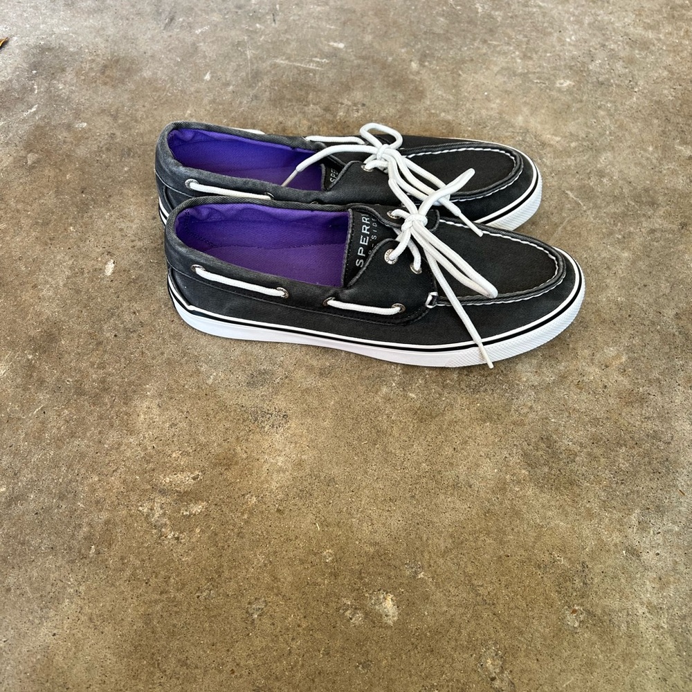 Sperry Charcoal Boat Shoes with White Laces